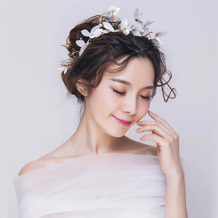 Белый Сладкий лист цветок повязки для волос невесты головной убор ювелирные изделия обруч Цветочная свадебная корона украшения для волос