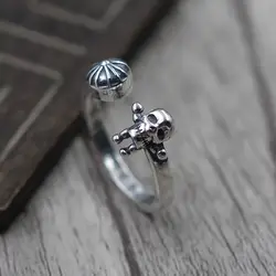 Стерлингового серебра 925 ювелирные изделия небольшой край череп крест головное кольцо Мужские и женские модели кольцо на палец тайский