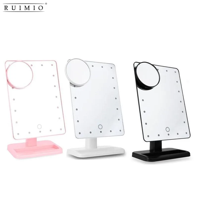 

RUIMIO Rectangular 20 LED Lighted Vanity Mirror Touch Screen Battery Powered Makeup Mirrors Portable Compact Tabletop Mirror