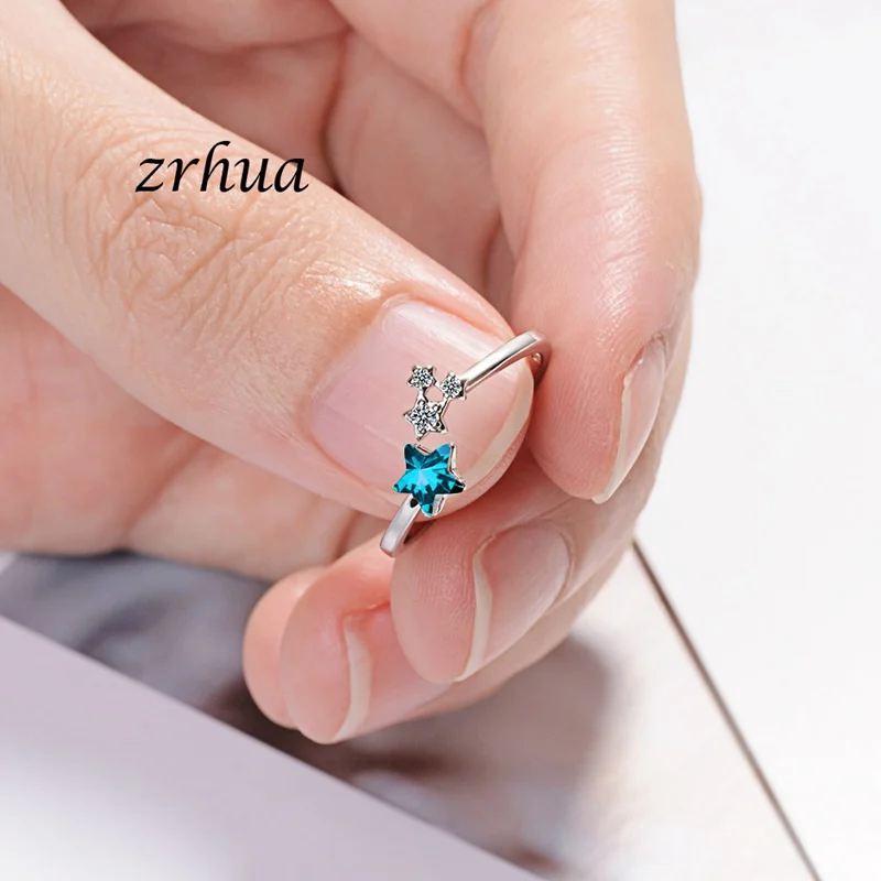 ZRHUA 925 пробы серебряные кольца для женщин Свадебные блестящие звезды ювелирные