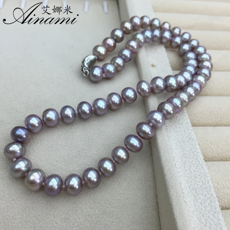 

[Ainami] 8-9mm 100% Natural Freshwater nearly round Pearl Hot Sale Jewelry Necklace For Women S925 silver botton Free shipping