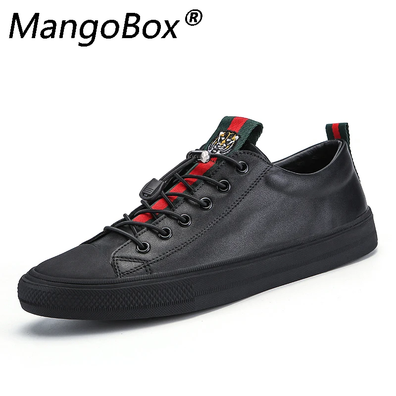 

Brand Spring Summer Men Leather Fashion Shoes Black White Male Flat Split Leather Shoes Comfortable Man Casual Footwear Sneakers