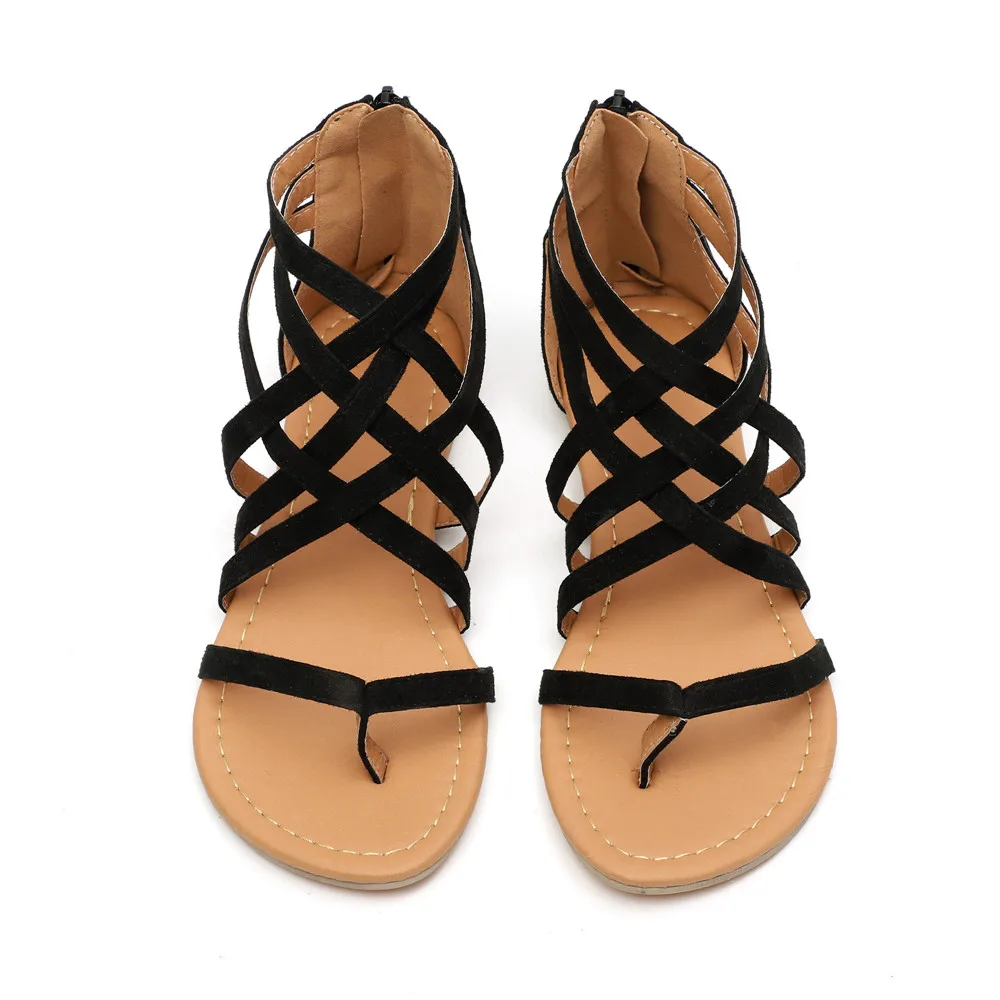 Women Sandals 2019 New Summer Women Casual Flat Heel Shoes Woman Back Zipper Rome Gladiator Flip Flops Beach Sandalias Mujer