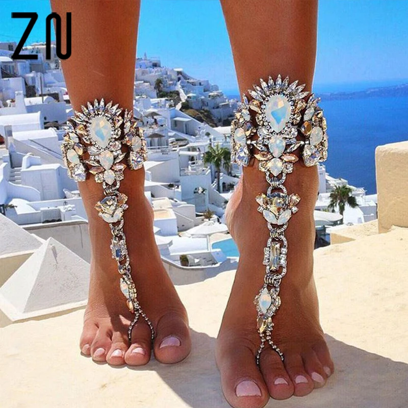 

ZN Best Ladies One Piece Summer Holiday Ankle Band Bracelet Sandals Sexy Leggings Lady Bohemian Crystal Anklet Statement