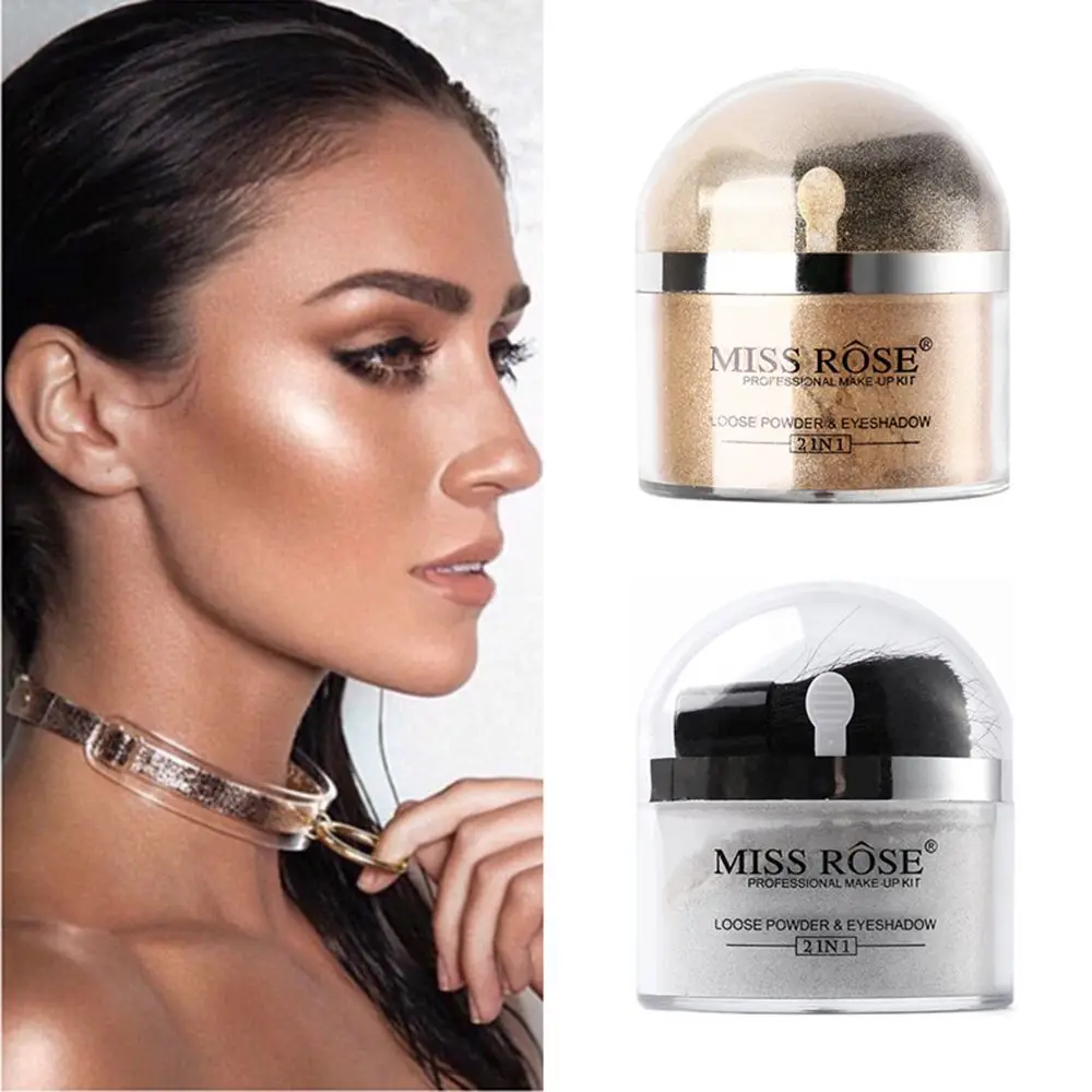 MISS ROSE Highlighter 2 In 1 Single Color Translucent Face Makeup Gold/Silver Waterproof Loose Powder Glitter Cosmetic