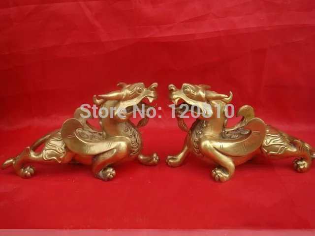 

Unicorn Pixiu *2 Statue 7"L each old art antiques Fine Elephant Pair Chinese Bronze