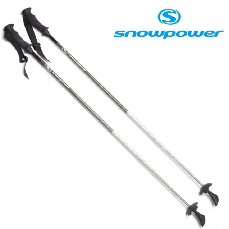 SNOWPOWER برو تزلج الثلوج أقطاب الكربون الألياف العصي المشي عصا التسلق للالجليد Hiling الرحلات Aluminumi سبائك 110 سنتيمتر