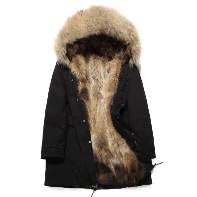 AYUNSUE, пальто с натуральным мехом, мужская зимняя куртка, мужские пальто, парка с мехом енота, Длинные Роскошные куртки для мужчин, Winterjas Heren KJ813 - Цвет: Black -brown fur
