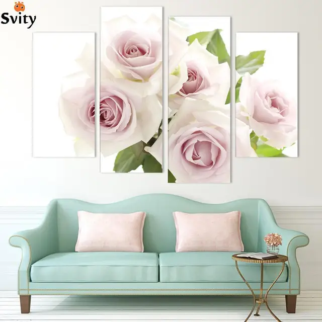 4 Piece romantic Pink Rose Home Decorative Canvas Painting Living Room