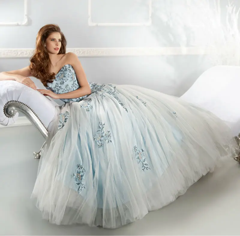 Romantic Light Blue Lace Wedding Dresses vestido de noiva