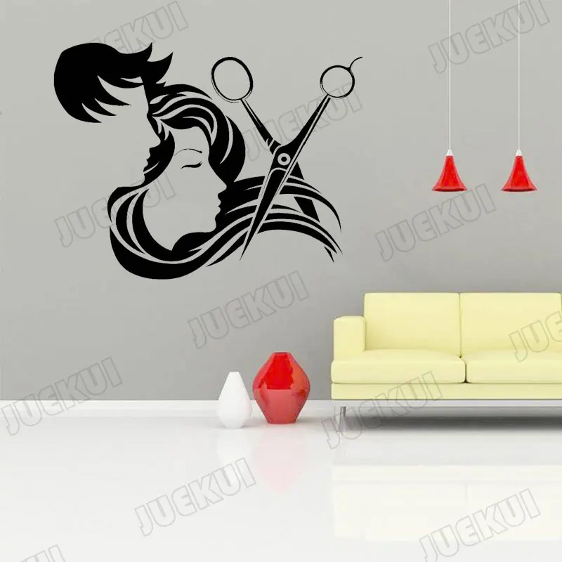 Scissors And Hair Pretty Girl Removable Wall Stickers for Barbershop Home Living Room Art Decor Vinyl Decals Murals TA702 | Дом и сад