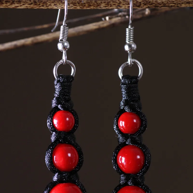 BOEYCJR, этническая винтажная Ювелирная цепочка, красный натуральный камень, бусины в форме капли, висячие серьги-Крючки для женщин, Aretes ohringe