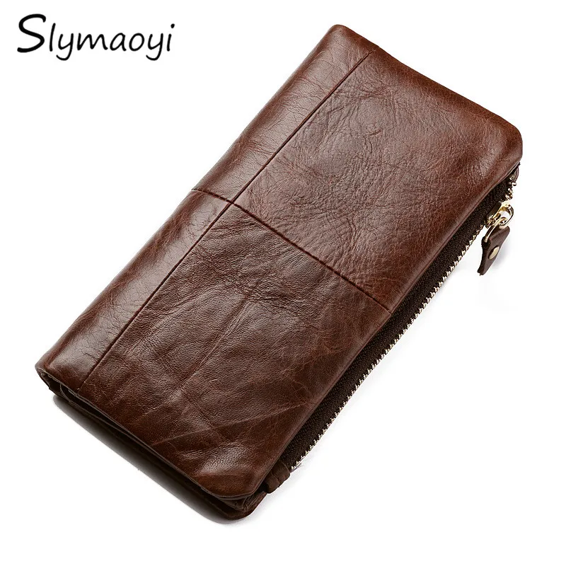 

Slymaoyi Retro Luxury Genuine Leather Wallets High Quality Brand Design Zipper Wallet Multifunction Men Purses for Card Holder