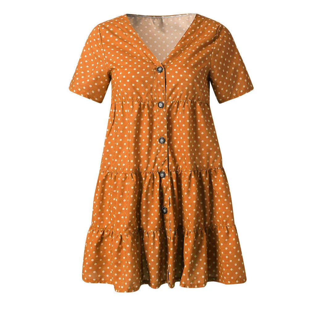 Женское сексуальное летнее платье, модное богемное платье в горошек с v-образным вырезом и коротким рукавом, летнее платье, пляжные платья - Цвет: Yellow