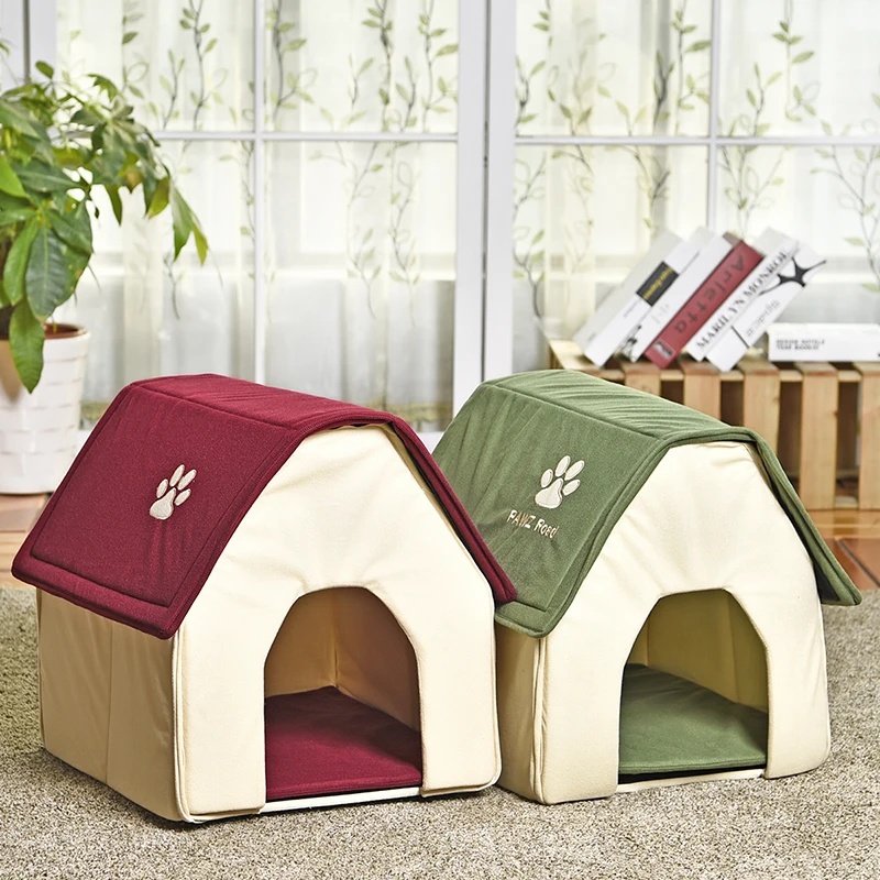 Домик для домашних животных роскошный двойной домик для собак коричневая собака кошка кровать двойной мягкий зимний теплый питомник домик
