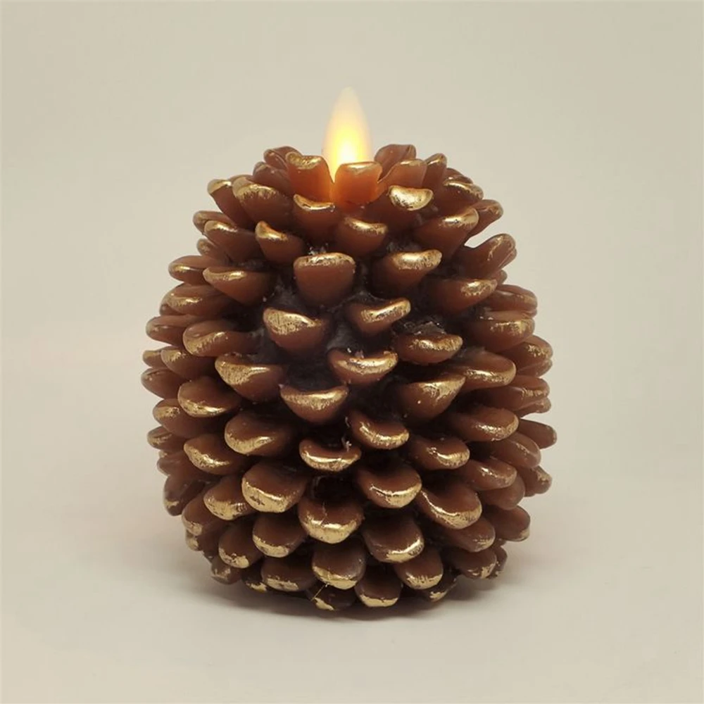 

Ksperway Pine Cone Candles Light 3.5*4 Battery Operated Flameless Candles with Timer Function (Brown and Unscented)