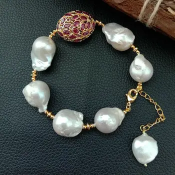 

8'' 16x25MM White Keshi Pearl CZ Connector Bracelet