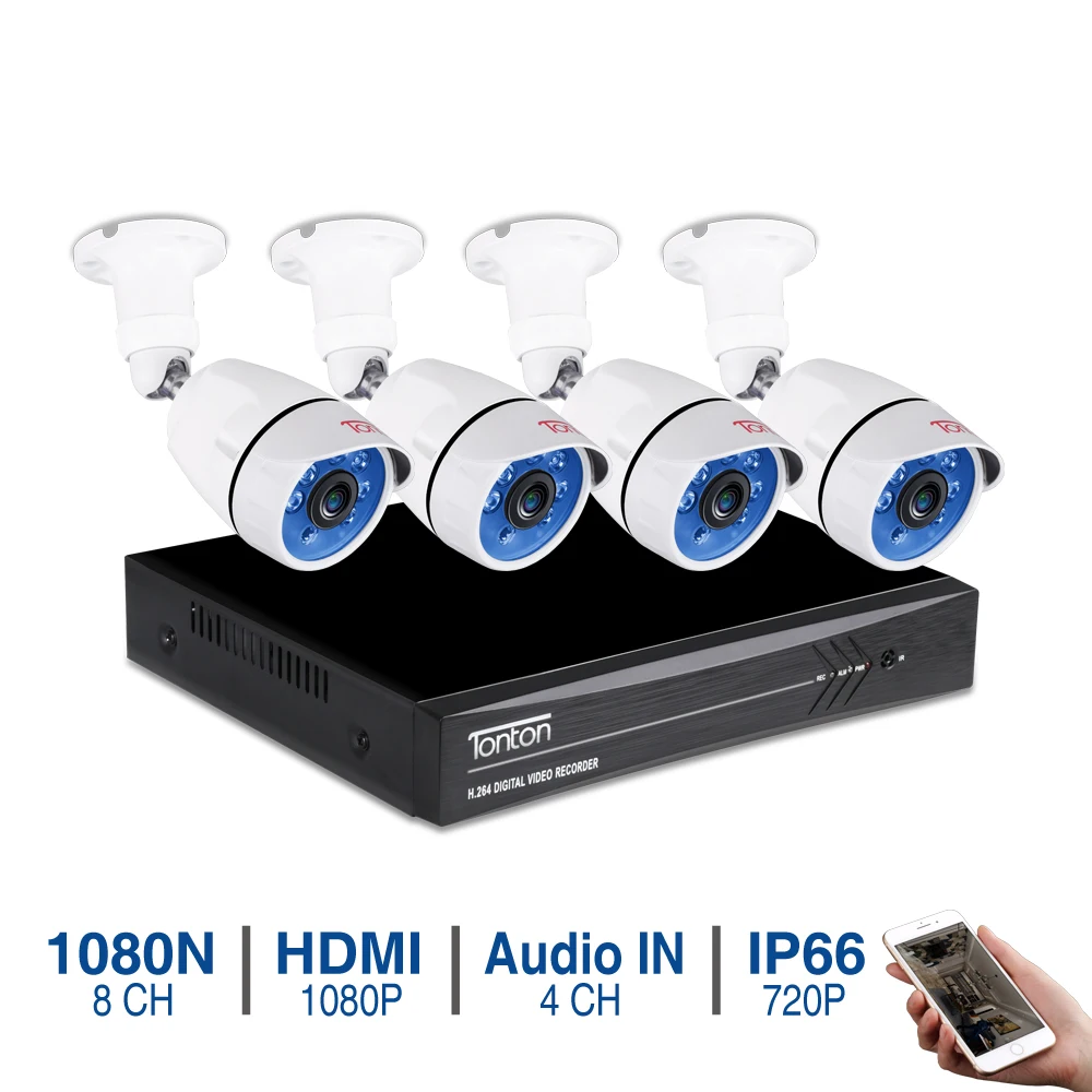 Koop Tonton 8CH CCTV Camera Systeem 720 p 1080N CCTV DVR 4 st 1280TVL IR Waterdichte Outdoor Bewakingscamera Home Video surveillance kit
