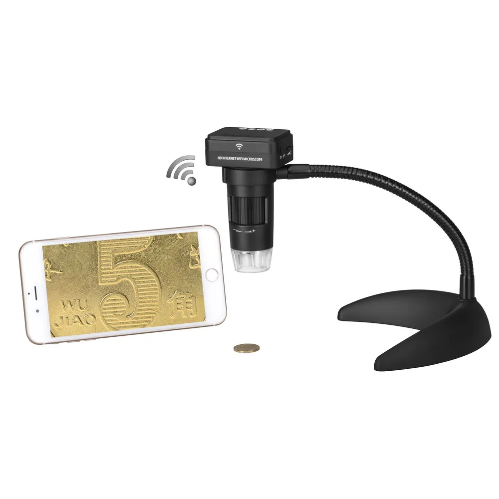 

Electron Microscope WiFi Connection Zoom in 10-200 Times 1080P HD Quality Android and IOS Systems Curved Bracket Handheld