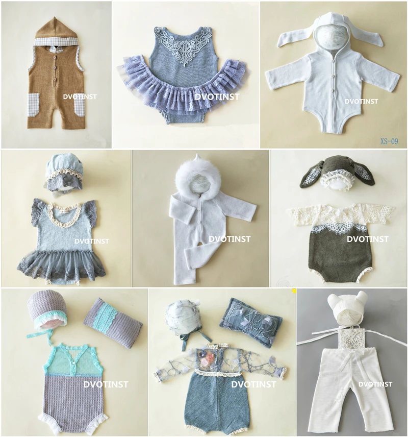 Conjunto de Roupas Dvotinst Newborn Fotografia Adereços Bebê Rendas Crochê Malha Acessórios Estúdio Tiro Foto Prop