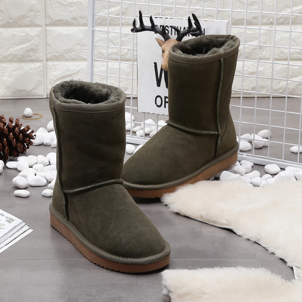 100% Genuine Cowhide Leather Snow Boots Women Australia Boots Winter For Women Warm Botas Mujer platform boots