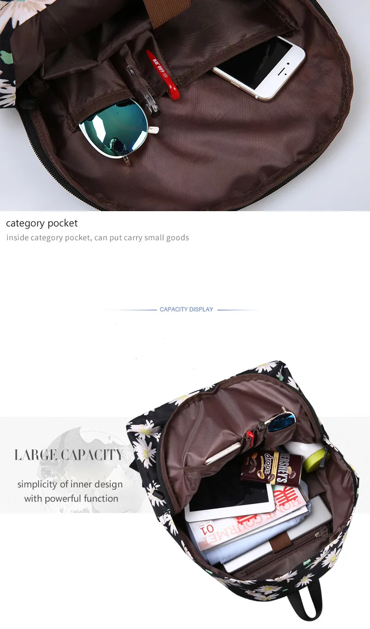 Bolsa de Escola Bolsas de Ombro para Esportes de Viagem ao ar Folhas Florais Quentes Impresso Mochila Feminina Grande Capacidade Meninas Colorido Duplo Livre 14 sacos de ombro para esportes de viagem ao ar livre
