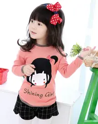 Брендовая футболка для девочек хлопок Кукла Kawaii модный детский спортивный костюм с длинными рукавами Топы для малышей Толстовка
