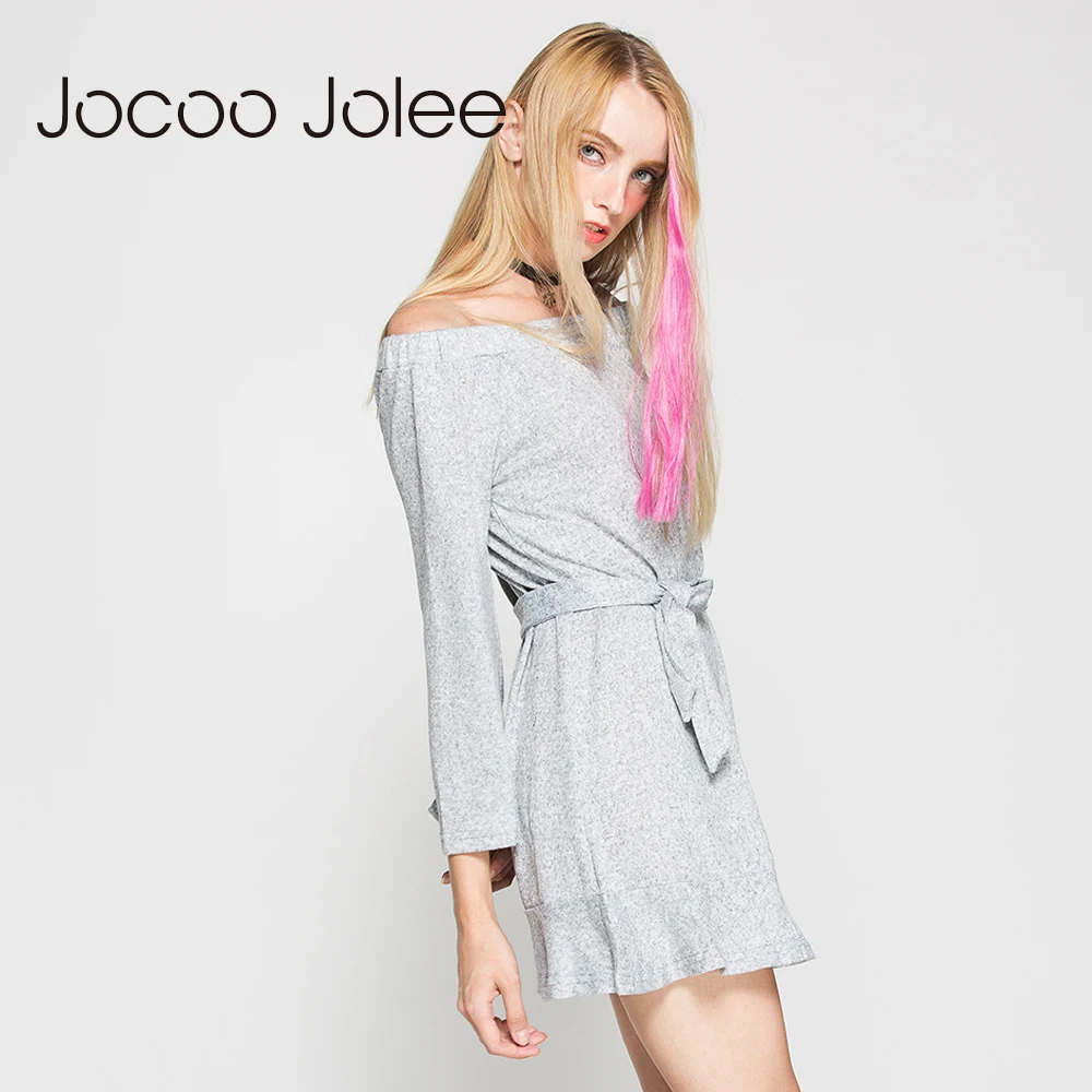 Повседневное длинное вязаное платье Jocoo Jolee с поясом женское однотонное
