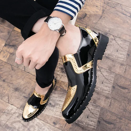 Высококачественные мужские туфли-оксфорды; модные броги в стиле Дерби на шнуровке; брендовая мужская кожаная повседневная обувь; мягкие мокасины; zapatos hombre; 2A - Цвет: 2273 gold