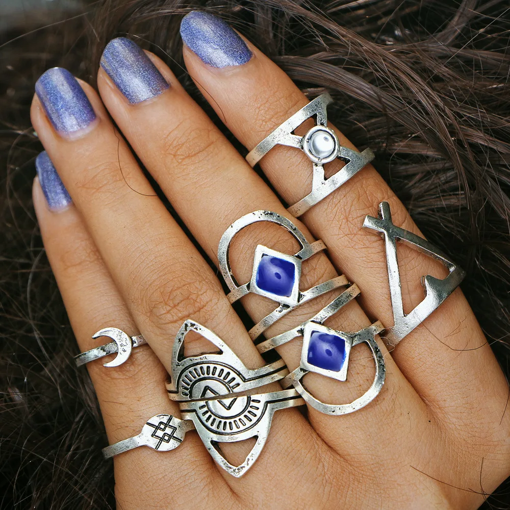 8 шт./компл. наборы колец миди для женщин античное серебряное кольцо с полым