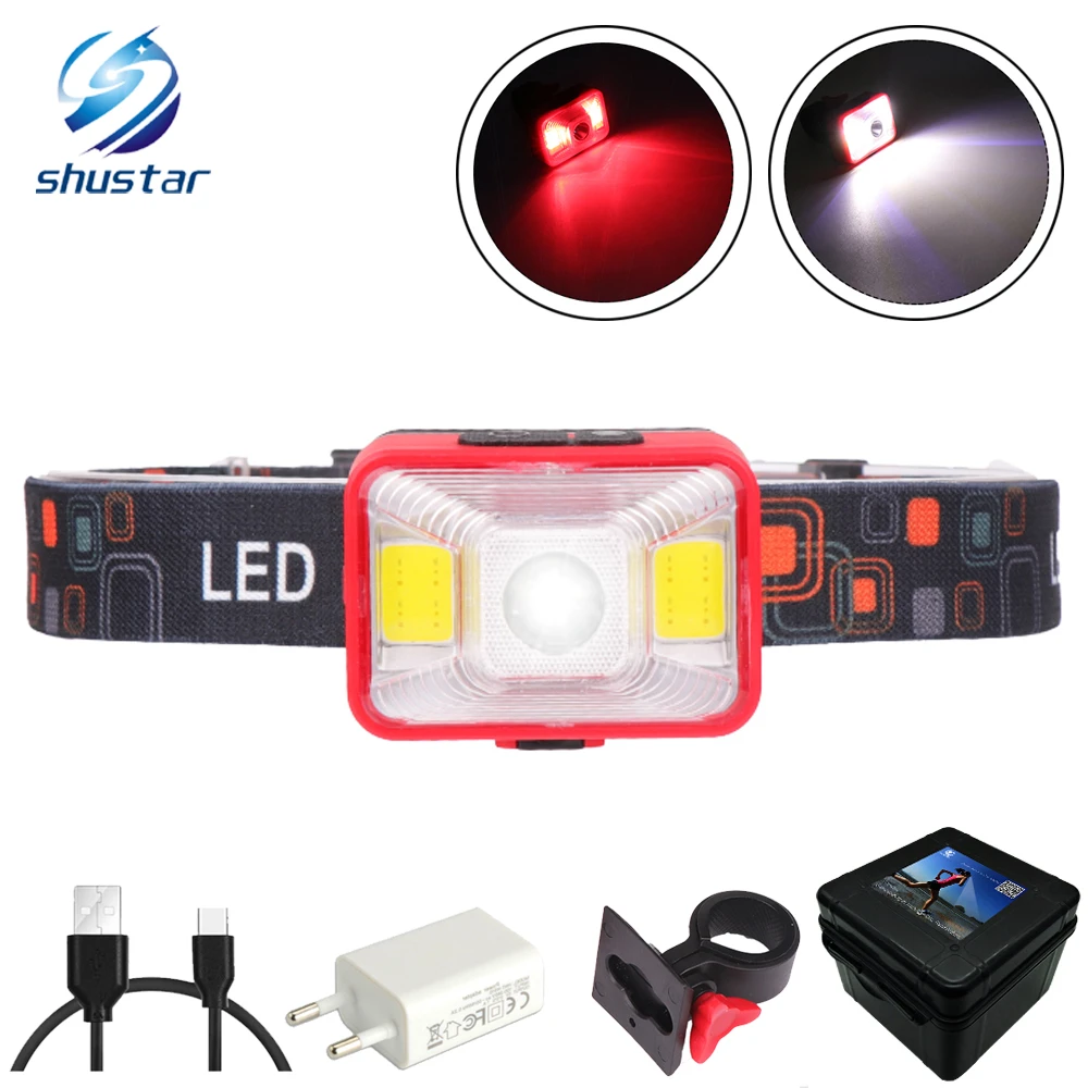Rechargeable USB LED Headlamp 5 Lighting Modes White and Red Light Powerful