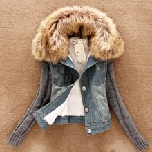 4xl casaco feminino winter women fashion denim jacket Movable furs collar Wool coat Bomber Jacket jean women basic coats