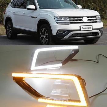

Car flashing 2PCS LED DRL Daytime Running Light Daylights For Volkswagen VW Teramont 2017 2018 With Yellow Turn Signal Lamp