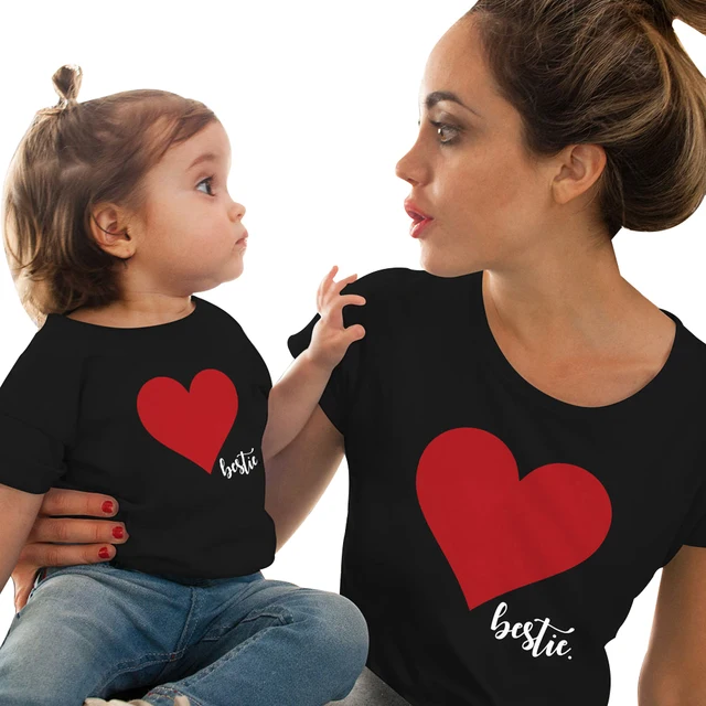 Family Matching Outfits Mother and Daughter Clothes Daddy Mom and Me Clothes Heart Printed Cotton T-Shirt Cute Baby Rompers