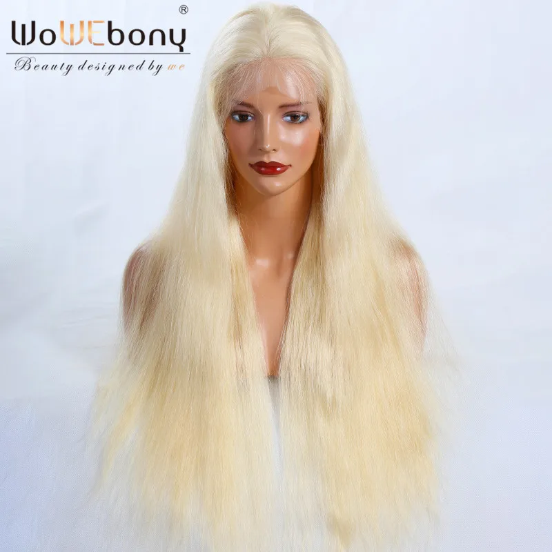 

Glueless Full Lace Human Hair Wigs Remy Natural Straight Honey Blonde 613 Full Lace Wigs Transparent Lace Color WoWEbony