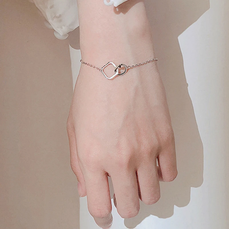 

Silver Square Hollow Block Bracelet 925 AAA Zircon Double Circle Geometry Chain Bracelet For Women Fashion jewelry