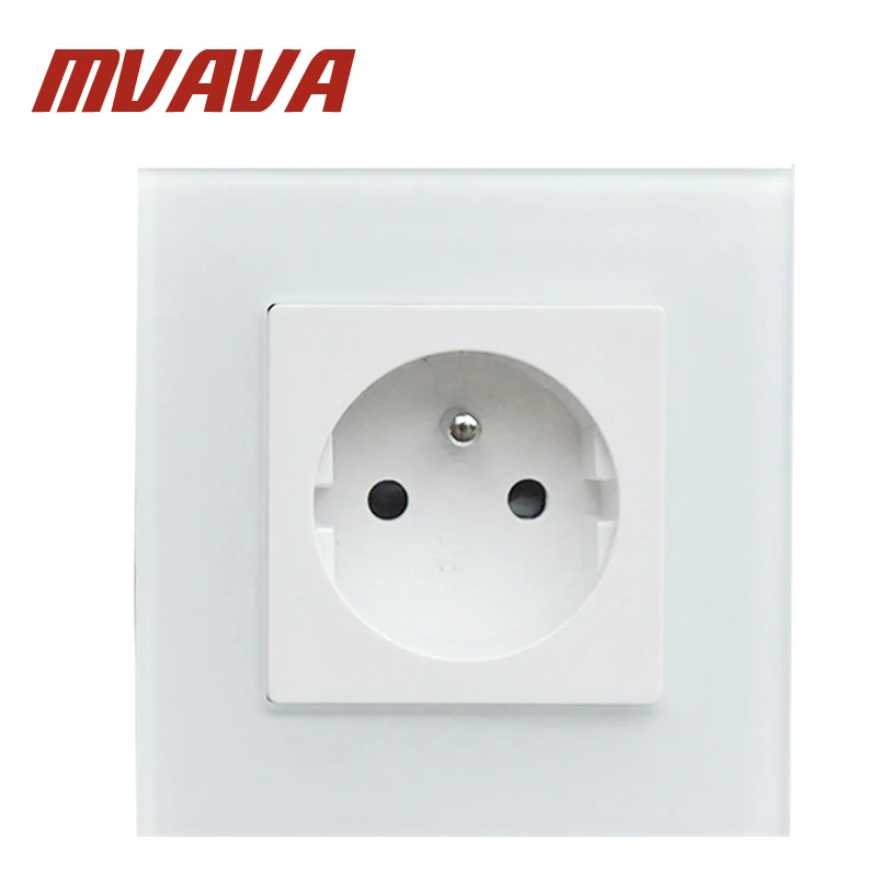 MVAVA French Standard Wall Power Socket White Crystal Glass Panel