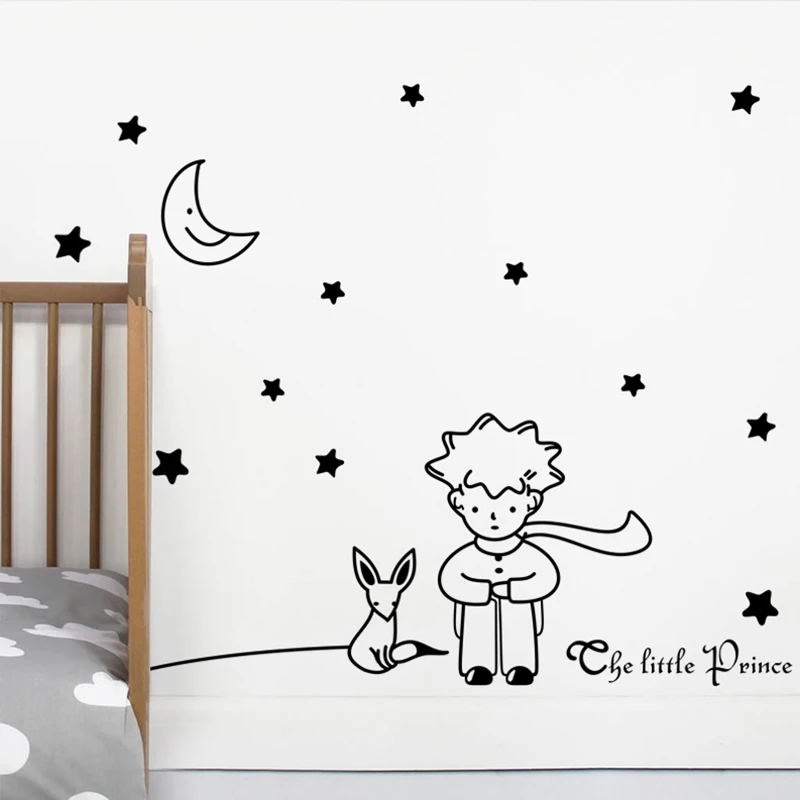 Popular Book Fairy Tale The Little Prince Fox Moon Star Wall Sticker For Kids Room Baby Birthday Gift Nursery Vinyl Mural Decals