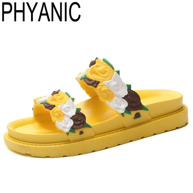PHYANIC Cute Flowers Slides Women Summer Beach Shoes Woman Female Slippers Flat Heels Flip Flops Ladies Slider Shoes PHY35020