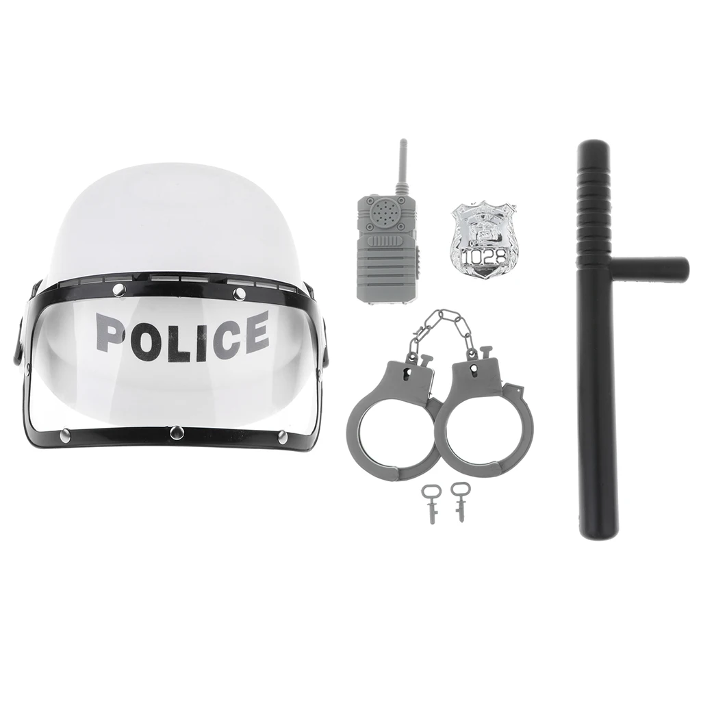 5 pieces Police Role Play Set - Kid's Officer Motorcycles Cop Helmet, Badge, Cuffs Pretend Play Boys Fancy Dress Costume Toy