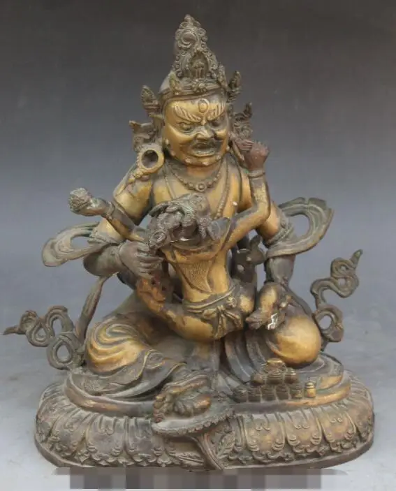 

S01382 12"Old Tibet Buddhism Bronze Gold Gilt Mandkesvara Yellow Jambhala Buddha Statue (B0328)