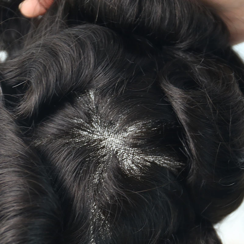Suíço com Pele Sistema de Substituição para Homens Peruca Masculina Laço Toupees Cabelo Humano 100% Natural Remy Dolago 10x8' 8 peruca sistema de substituição para homens toupees