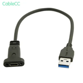 

USB-C USB 3.1 Type C Female to USB 3.0 A Male Data Cable 20cm with Panel Mount Screw Hole