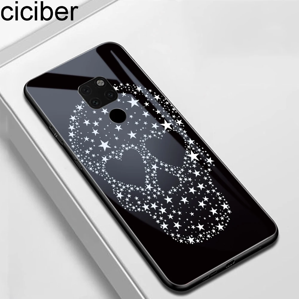 

ciciber Ariel For Huawei P30 P20 Mate 20 Lite Pro Tempered Glass Phone Cases for Honor 10 Lite Cover Fundas Coque Marvel Skull
