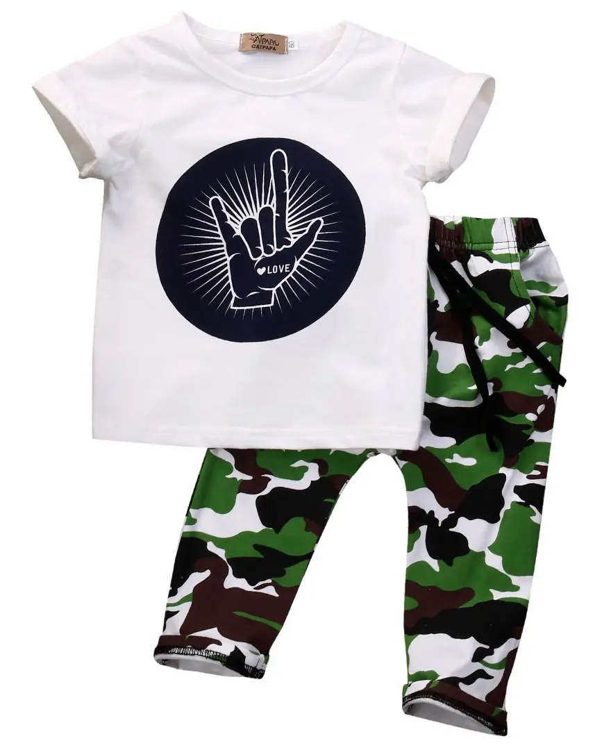 Boys 2 Pieces Set Long Sleeve Tops Camouflage Pants Outfits Boys Clothes Set