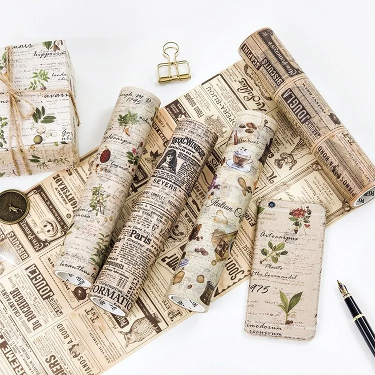Large-size 200mm*5M Old Newspaper/Poste/Letter Pattern Japanese Washi Decorative Adhesive Tape DIY Masking Paper Tape Sticker letter tape straps twist bralette
