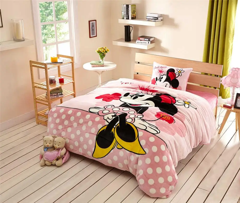 Фланелевое Флисовое одеяло с Минни Микки Маусом, Комплект постельного белья, пододеяльник королевского размера, 3d пододеяльник для близнецов, полноразмерное постельное белье, мягкое гладкое покрывало - Цвет: pink minnie mouse