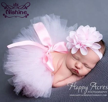 

Nishine Newborn Tutu Dress With Chiffon Flower Headband Set Girls Birthday Gift Photography Props Kids Dresses Princess Clothes