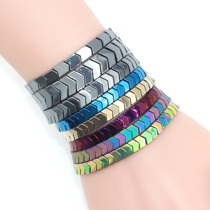 Forma de seta colorido hematite pedra grânulos masculinos pulseiras