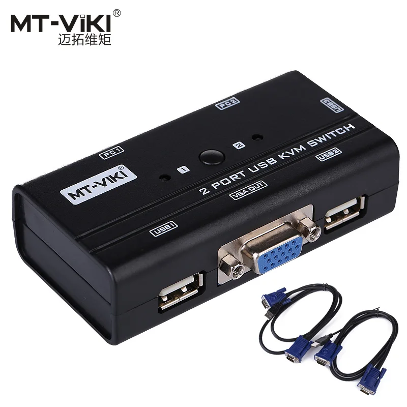 MT-VIKI, 2 порта, USB, VGA, KVM переключатель, ручная кнопка, нажмите на выбор, оригинальные кабели, 2 шт., поделиться 1 монитором с клавиатурой и мышью, MT-260KL